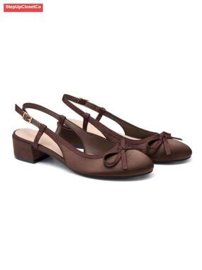 Women's Chunky Low Heel Slingback Bow Pumps Closed Toe Wedding Party Shoes